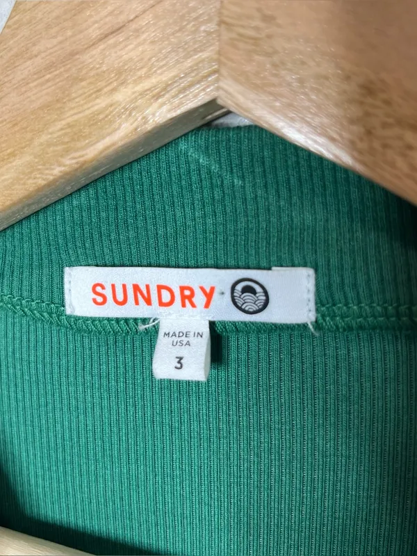 Sundry Ribbed Long Sleeve Mock Neck Ruched Midi Dress in Green - Image 7