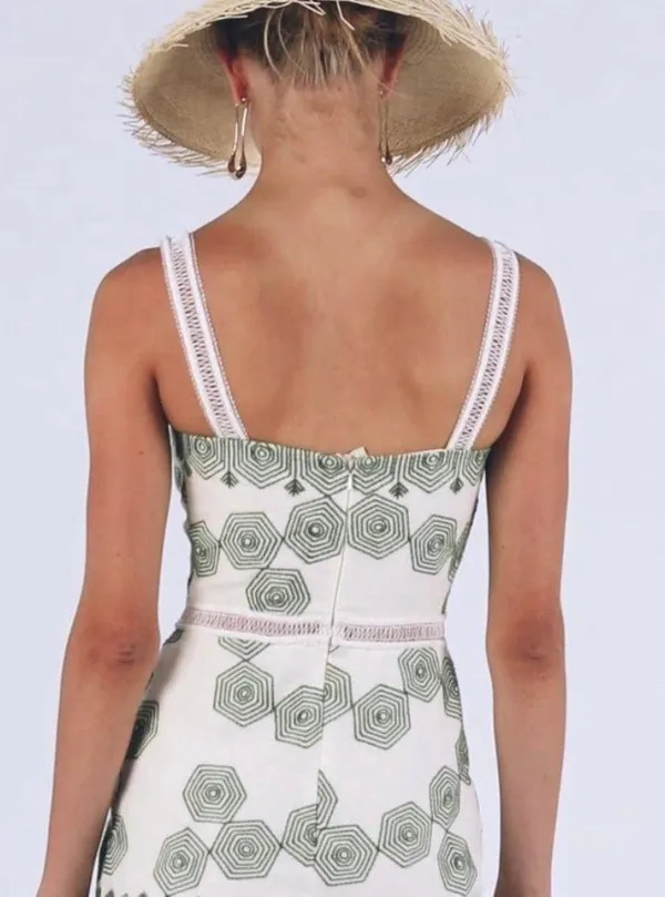 Alexis Delanna Ladder-Stitch Mermaid Dress in Green Embroidery - Image 4