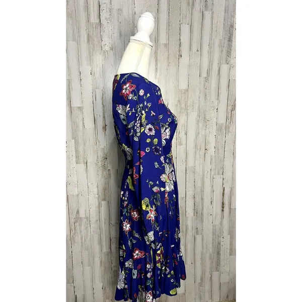 Maeve by Anthropologie Women's XS Blue Floral Long Sleeve Knee Length Dress‎ - Image 5