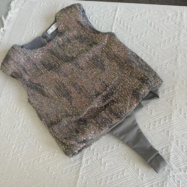 Women’s Astr The Label Hollywood Sequin Bodysuit Sz XS Extra Small Grey/Pink - Image 9