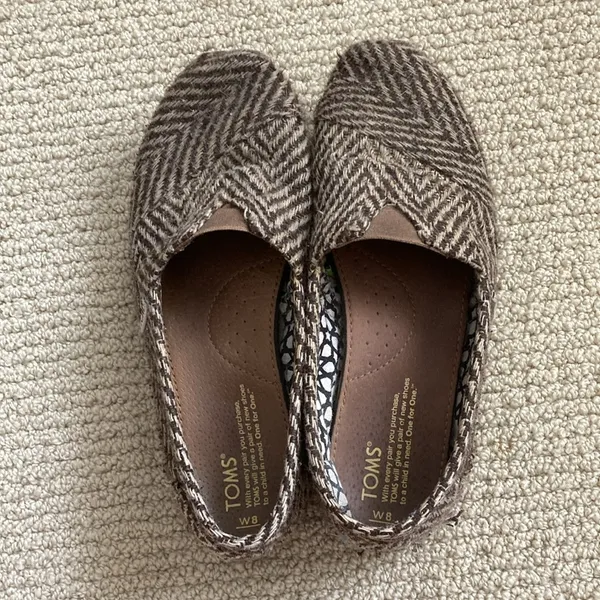 Tom’s Alpargata Slip On Shoes Loafers Alpargata Brown Herringbone Used Women’s 8 - Image 2