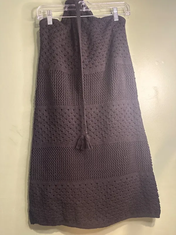Old Navy Black Dress Womens L Black Halter Knit Midi Strapless Tassel Beach - Image 2