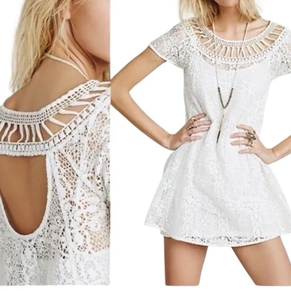 Free People Holy Mountain Mini Floral Crochet Dress Ivory Cottagecore Coquette - Image 2