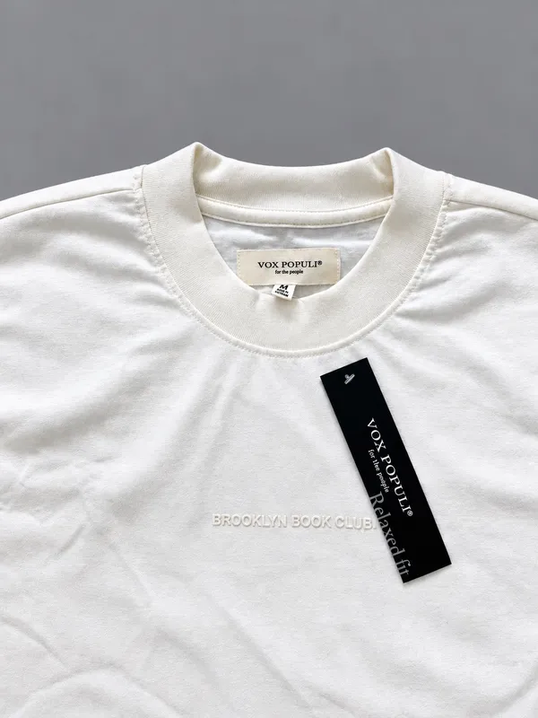 VOX POPULI Brooklyn Book Club Graphic T-Shirt Men’s Medium Cream Oversized Cotton NWT - Image 4
