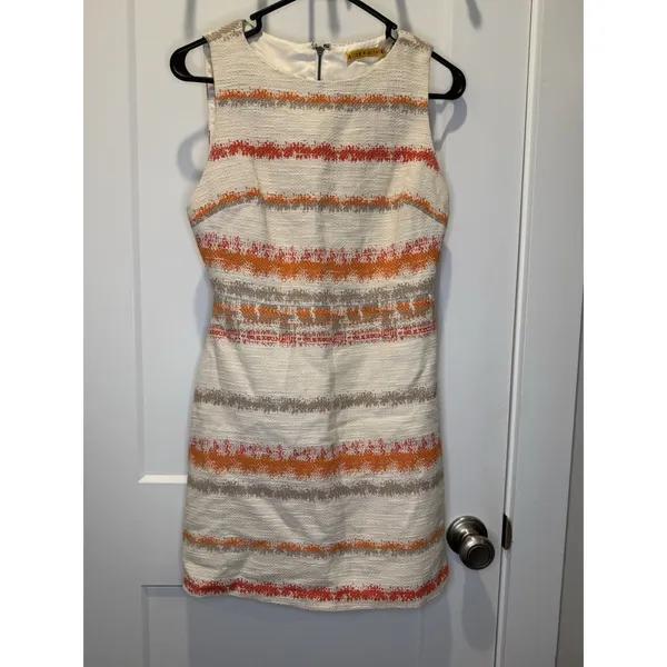 ALICE + OLIVIA Women's Ivory Orange Gray Textured Sleeveless Sheath Mini Dress 2 - Image 2