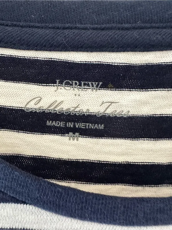 J. Crew Navy & White Striped Tee with Pink Sequin Flamingo - Image 4