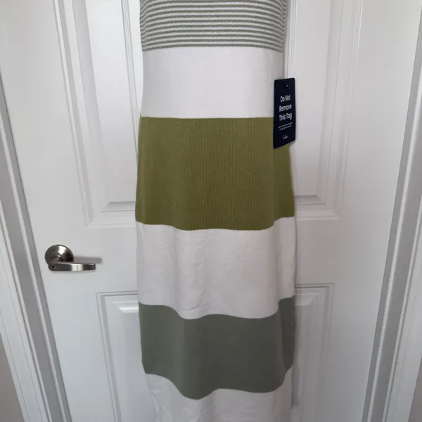 Lulus Women Dress Small Sage Green White Striped Knit Maxi Dress Coastal Chic - Image 7
