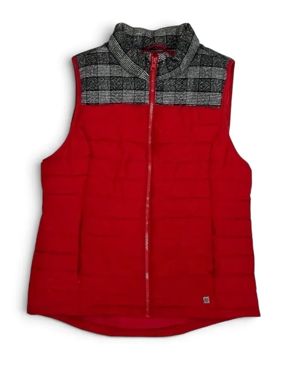 Ruff Hewn Red Quilted Puffer Vest with Black Plaid Fleece Trim Size Small - Image 3