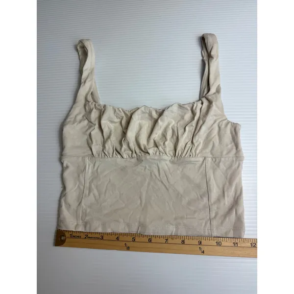 Wilfred Free‎ Ruched Cropped Tank Top Beige Sleeveless Casual Basic Cute - Image 2