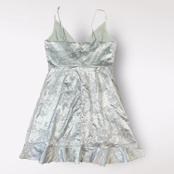 Altar’d‎ State Light Blue Satin Floral Jacquard Ruffled Mini Party Dress Size M - Image 3