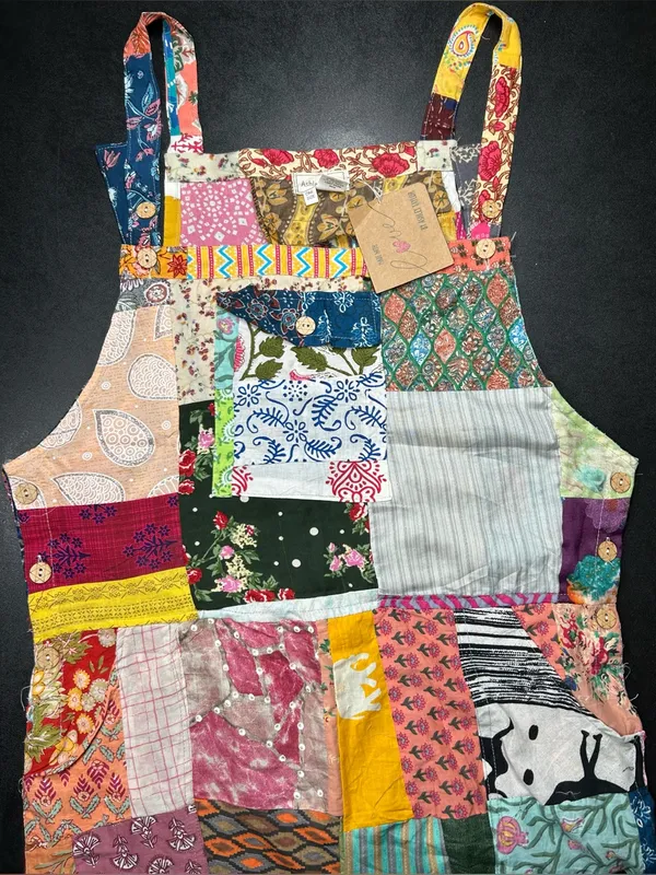 NWT Ashley Taylor Patchwork Colorful Bohemian Adjustable Overalls One Size Red - Image 6