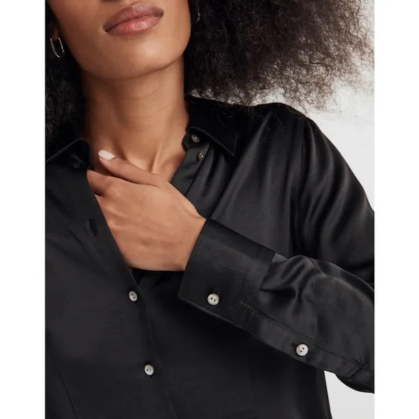 Madewell Women's Darted Button Up Black Satin Long Sleeve Shirt Size 6 - Image 4