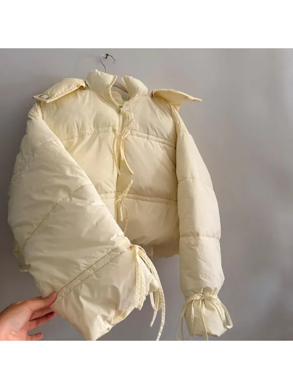 Daisy Street Willow Tie-Front Bow Cropped Puffer Jacket - Image 4