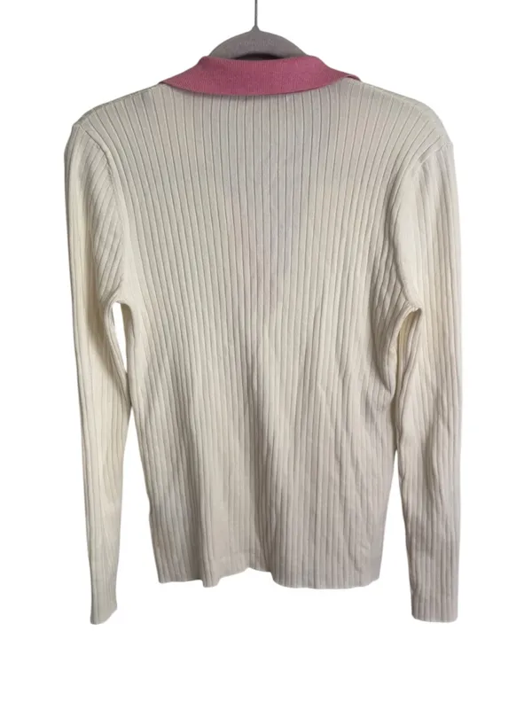 J.McLaughlin Michaela Top Ribbed Vneck Off White M - Image 3