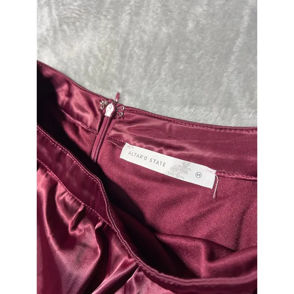 Altar'd State Burgundy Satin Tulle Hem Mini Skirt NWT Size Medium - Image 5