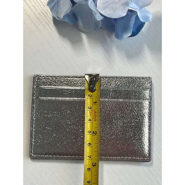 Kate Spade‎ New York Metallic Silver Leather Card Holder Wallet Gold Logo Logo - Image 5