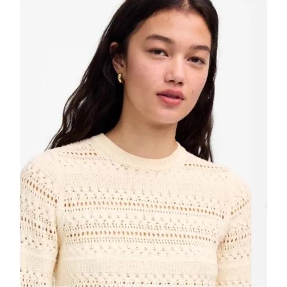 Madewell Sweater Womens Large Sand‎ Beige Cotton Blend Knit Bell Sleeve NU548 - Image 4