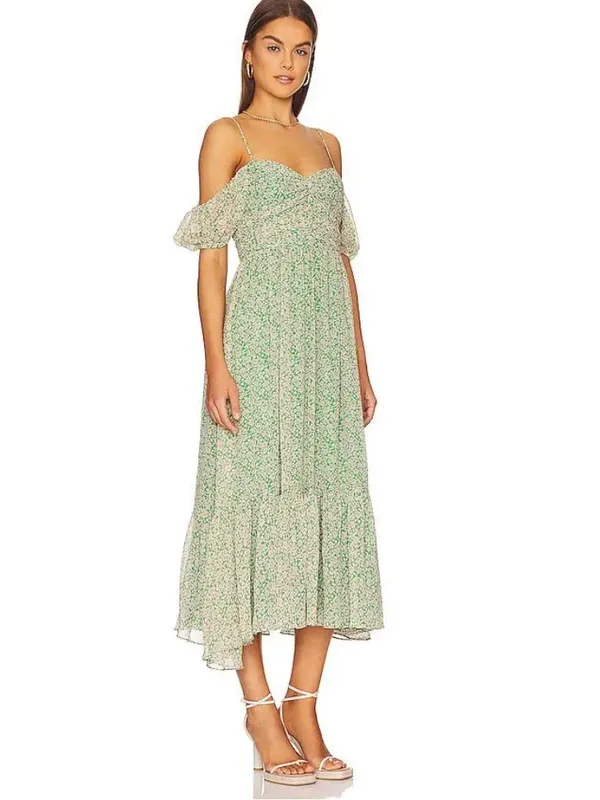 Bardot Fauna Midi Dress in Green Floral Cold Shoulder size Small US 4 $149 - Image 4