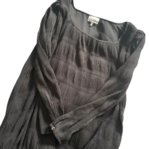GANNI Plisse Georgette Mini Dress Black Sz‎ 40 (US 8/10) - Image 5