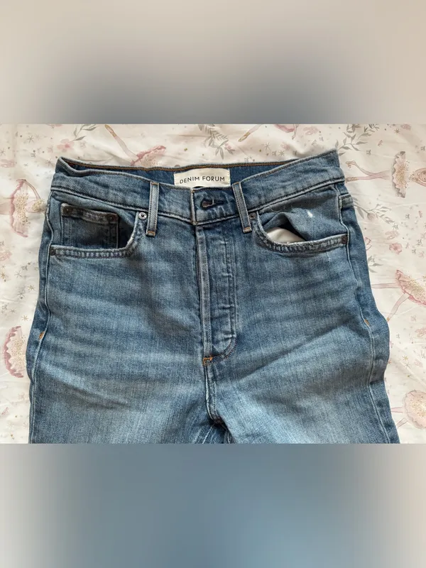 Aritzia Denim Forum Marianne Flare Jeans Size 25 Distressed Medium Wash - Image 4