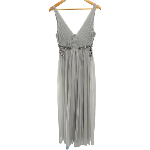 BHLDN Isabel Gray Embellished Tulle Maxi Dress 2 3D Floral Sequin Gown Wedding - Image 6