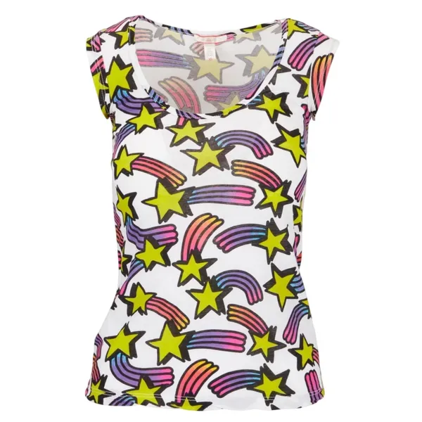 ASO Hannah Montana Y2K Lux Shooting Star Rainbow T-Shirt M White Neon Graphic - Image 2