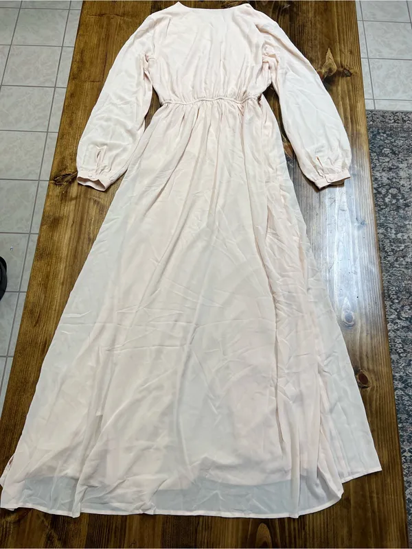 Lulus Wondrous Water Lilies Blush Pink Chiffon Long Sleeve Maxi Dress Size Large - Image 13