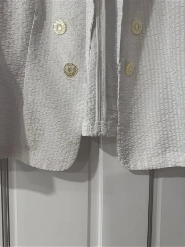 New York Clothing Co. White Textured Double-Breasted Cardigan Blazer - Image 6
