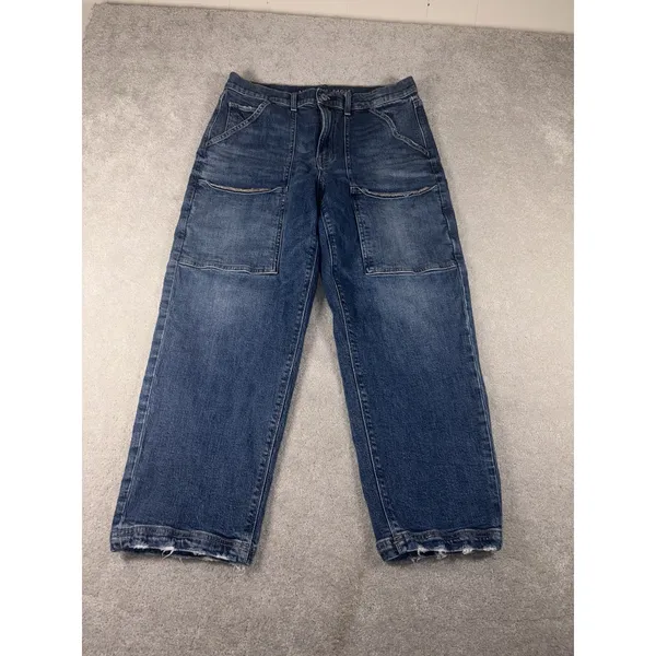 American Eagle Super High Rise Baggy Straight Cargo Jeans Size 12‎ Short Denim - Image 2