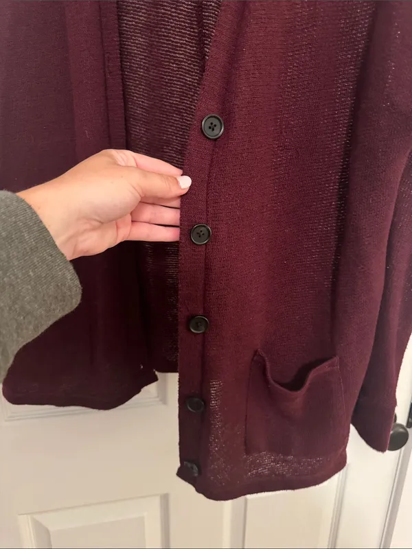 American Eagle Outfitters Burgundy Cardigan with Pockets and Button Closure - Image 3