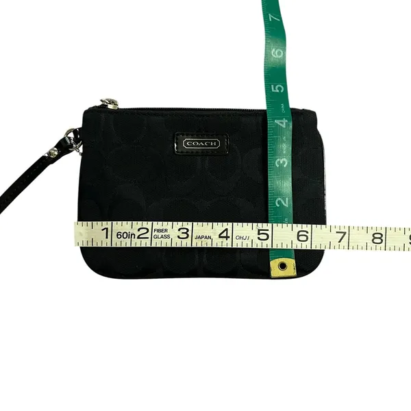 Coach Signature Jacquard Wristlet Black Canvas Patent Leather Trim Small Bag - Image 3
