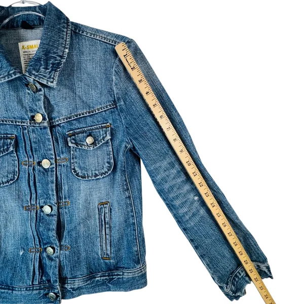 J.Crew Classic‎ Denim Trucker Jacket ATQ Sanded Blue XS Moto Grunge Rock Capsule - Image 8