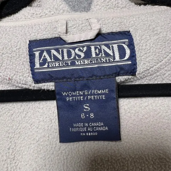 Vintage Lands End Womens Petite Fleece Zip Up Hoodie Jacket Beige Size‎ S - Image 5