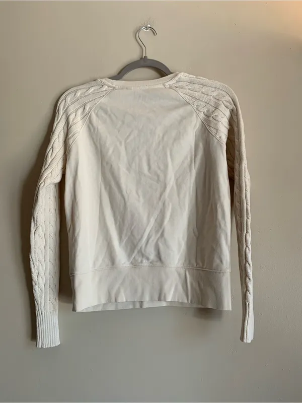 Lauren Ralph Lauren Black Label Ivory Cable Detail Sweatshirt Top Sweater Cotton - Image 3