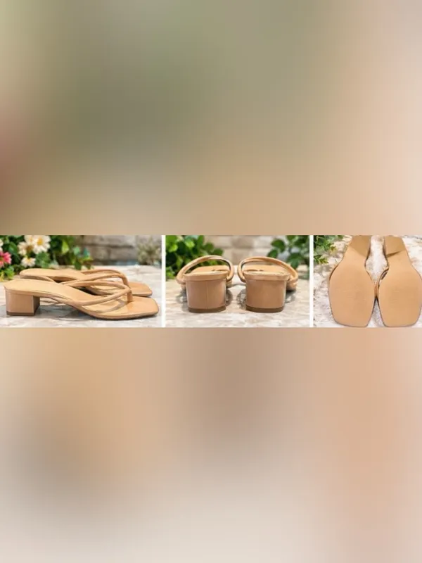 JustFab Tan Minimalist Square-Toe Mid Block Heel Sandals size 8 - Image 3