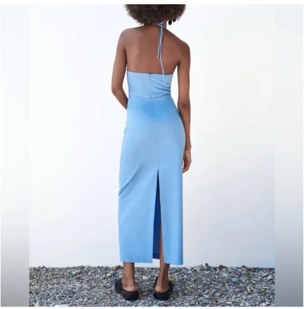Zara Bright Blue Strapless Cutout Midi Dress - Image 5