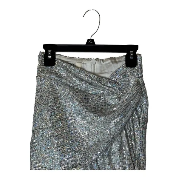 House Of CB‎ Skirt Women XS Silver Sequins Petunia Wrap Draped Mini Sexy Party - Image 4
