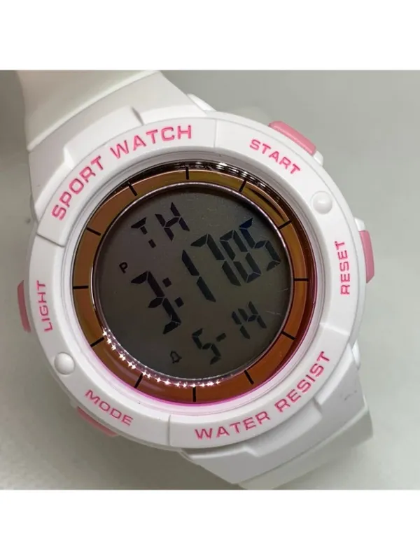 FMD women’s digital lcd watch white pink tone 40mm quartz multifunction running - Image 2