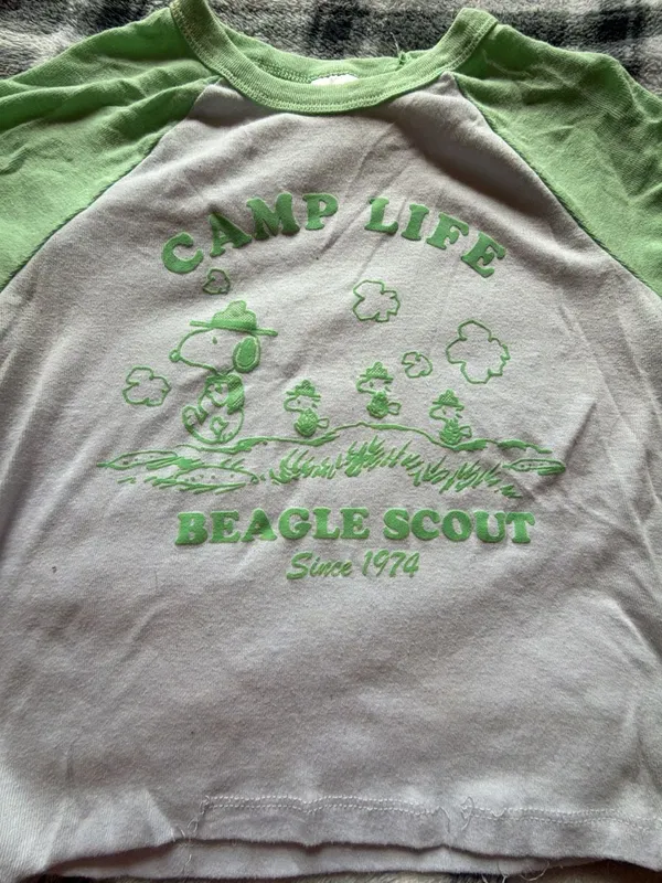 Peanuts Snoopy Beagle Scout Camp Life Raglan Baby Tee XS - Image 2