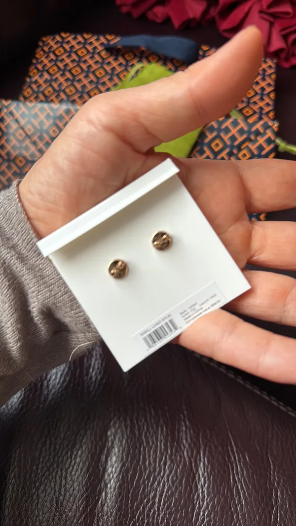 Tory Burch Gold Logo Studs with dust bag tissue Shopping bag - Image 4