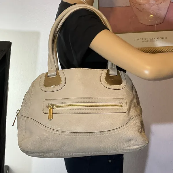 Michael Kors Cream Leather Satchel‎ Bag Gold Hardware Handbag Purse - Image 7