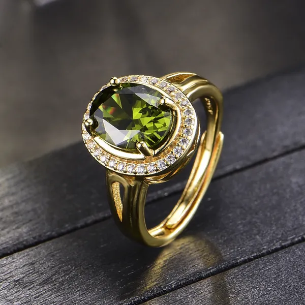 18K Gold Plated Adjustable Birthstone Crystal Green Peridot Ring for Women - Image 3