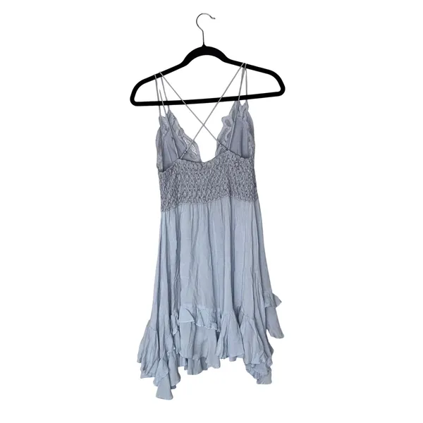 Free People FP One Mini Dress Women Large Blue Excellent Lace Ruffle Boho - Image 2