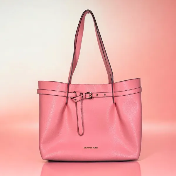 Michael Kors Emilia Large Pebbled Leather Tote Bag Grapefruit Pink Buckle Accent - Image 15