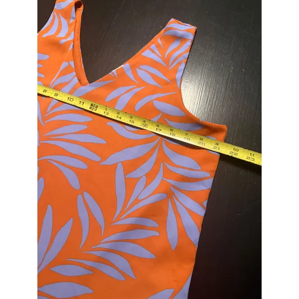LOFT Outlet Women Large Orange Purple Tropical Leaf Print V-Neck Tank Top Blouse - Image 3
