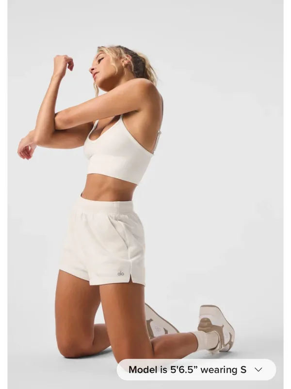 ALO Yoga Cream Ribbed Sports Bra - Image 3