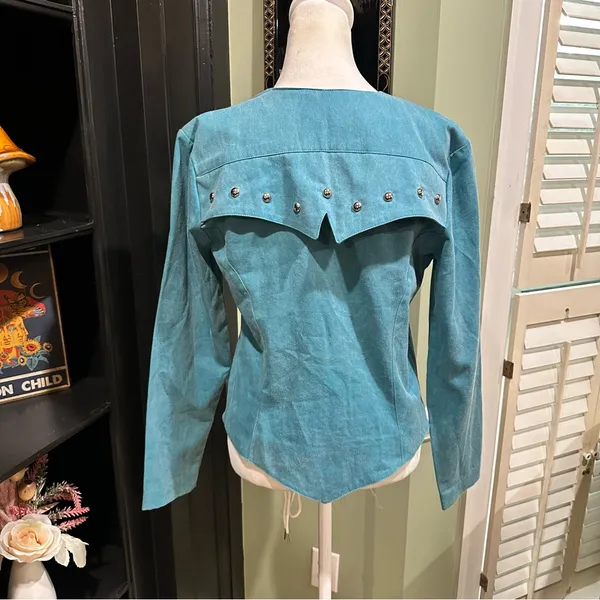Vintage Western Attitude by Lilli Smith Studded Turquoise Blouse – Size Medium - Image 6