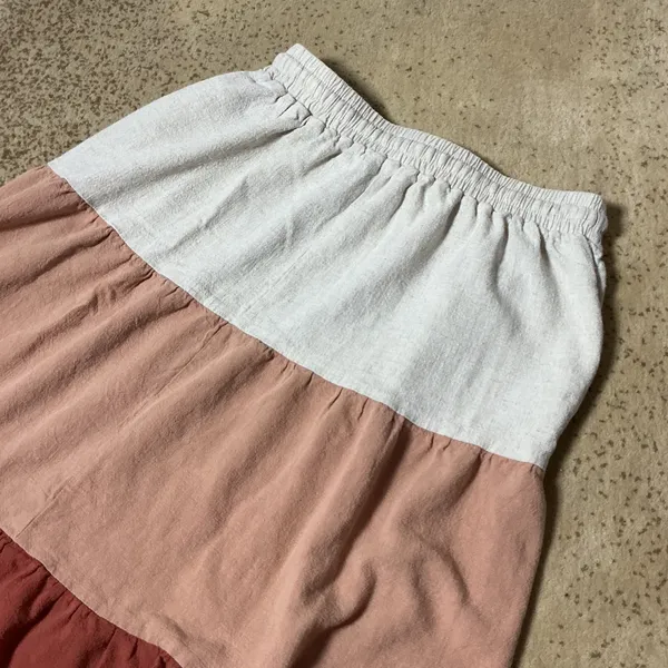 Ninexis Boho‎ Colorblock Tiered Midi Skirt Womens M Coastal Linen Blend GS1828 - Image 6