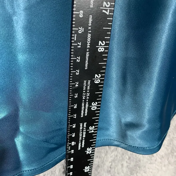 Cider Satin Cowl Neck Mini Dress‎ Womens XS Teal Blue Spaghetti Strap Tie Waist - Image 3