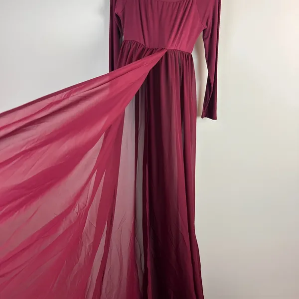 PinkBlush Maxi Dress Womens XL Maroon Off Shoulder Sheer A-Line Unlined Flowy - Image 5